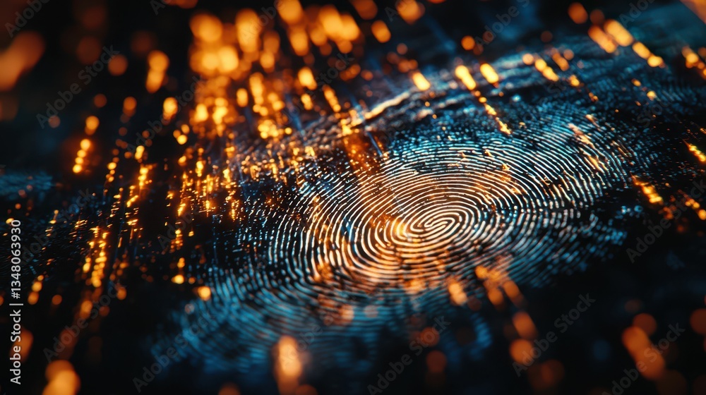 Poster abstract digital fingerprint scanner with colorful data patterns