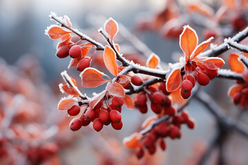 ethereal symphony of nature cycles unfolds in autumn landscape, as first frost delicately caresses vibrant foliage, harmoniously blending crisp air and unveiling transformative beauty of harmonious co