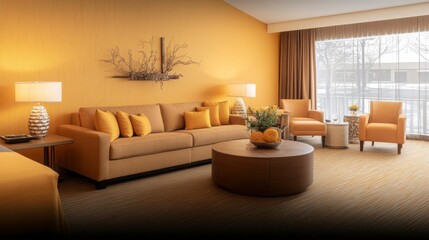 Cozy and Bright Living Room with Yellow Accents and Modern Décor