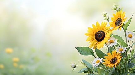 Obraz premium Spring's vibrant flora sunflowers and daisies in a lush natural environment