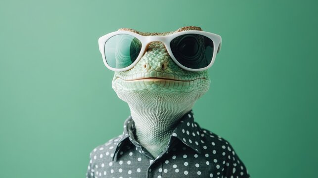Cool Lizard in Sunglasses and a Polka Dot Shirt