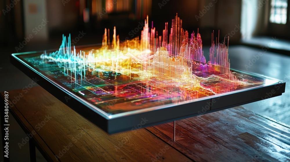 Poster holographic data visualization displaying floating graphs in space