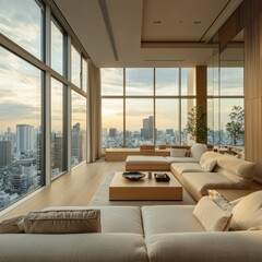 Serene Minimalist Japanese Penthouse with Panoramic City View