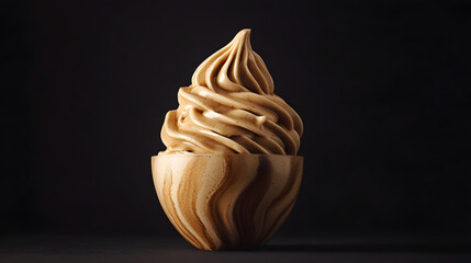 Creamy Peanut Butter Swirl in Dramatic Lighting with Textured Bowl on Dark Background