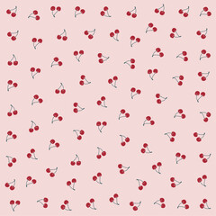a pattern of red cherries on a pink background