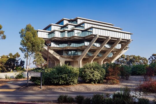 Geisel Library at the University of California San Diego. The building's unique architecture is a landmark, serving as a hub for students. La Jolla, California, USA. 22 September 2024