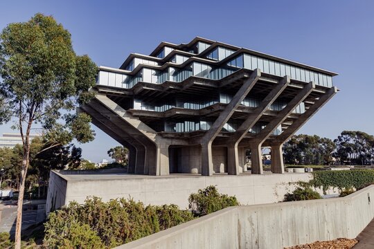 Geisel Library at the University of California San Diego. The building's unique architecture is a landmark, serving as a hub for students. La Jolla, California, USA. 22 September 2024