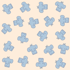 a bunch of blue elephants and mittens on a pink background