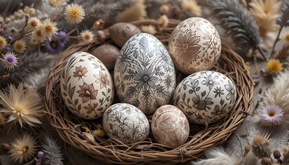 "Rustic Easter Basket with Hand-Painted Eggs – Unique Holiday Inspiration"
