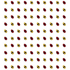 a pattern of ladybugs with yellow and red faces
