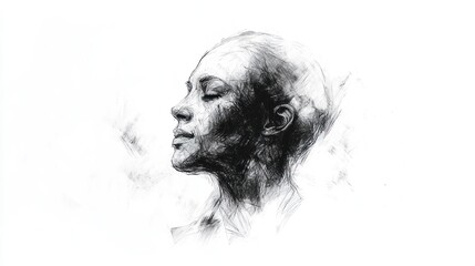 Serene Female Portrait: A Charcoal Sketch