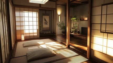 Stylish Compact Japanese Home Interior with Natural Light and Zen Vibe