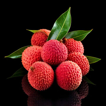 Lychees isolated on black background