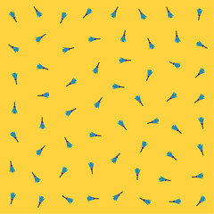 a yellow background with blue tennis rackets and balls