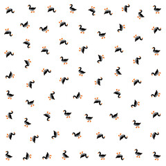 a pattern of black and orange birds on a white background