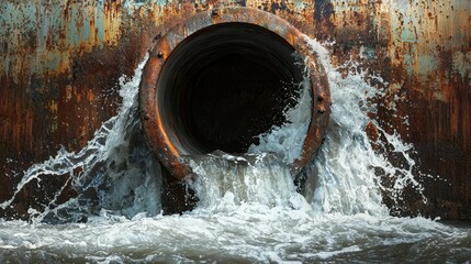Water Gushing from Broken Pipe Caused by High Pressure