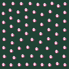 a green background with pink teapots and a white cup