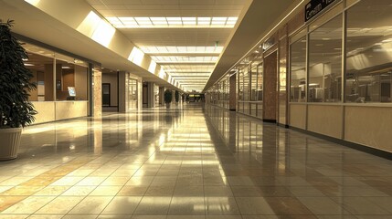 Fototapeta premium Expansive View of a Deserted Food Court in a Modern Mall Space