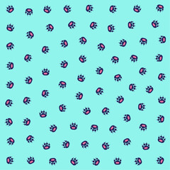 a blue background with a pattern of small pink and blue flowers