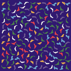 a pattern of colorful birds on a purple background