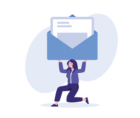 Woman carrying giant envelope illustration conveying heavy email workload concept