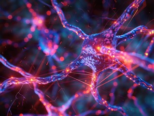 Vertigo attack in brain's balance center shown in medical illustration style with fiber optic-like neural pathways.