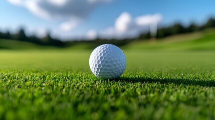 Fototapeta premium Close Up Golf Ball on Green Grass Golf Course