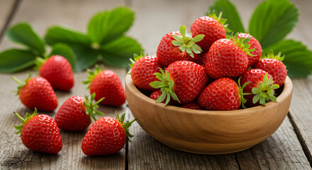 Juicy Red Strawberries on a Wooden Table: A Taste of Freshness