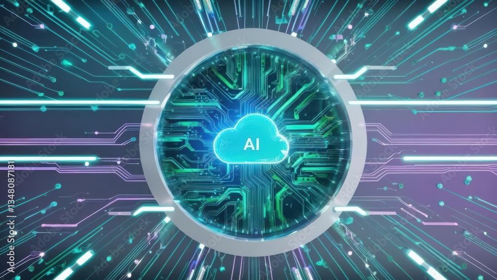 Poster cloud computing representing seamless digital connectivity and advanced high-tech interface design