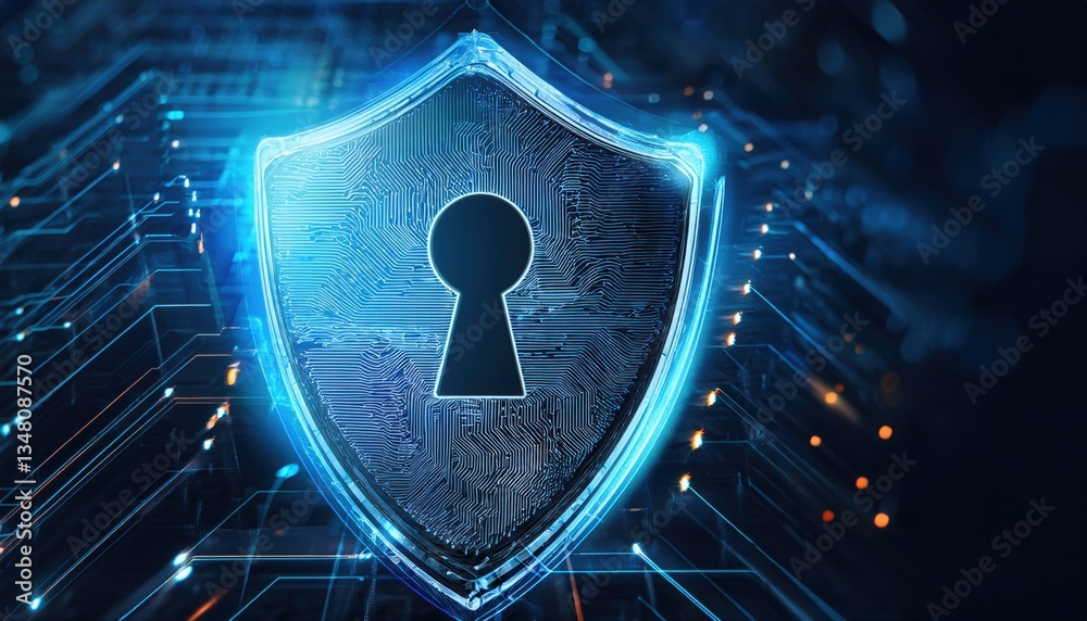 Poster close-up of a security shield with key representing vulnerabilities in spyware and data leakage risk