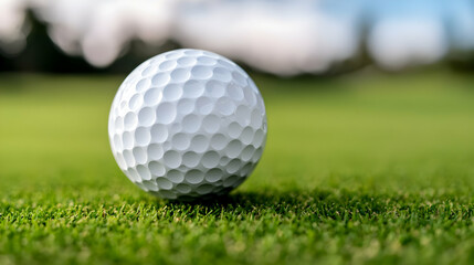 Fototapeta premium Close-up of Golf Ball on Green Grassy Golf Course