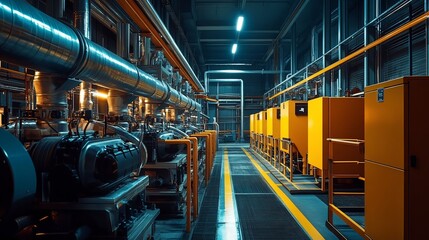 Obraz premium Factory generator room with large powerful industrial generators. 