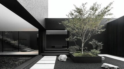 Fototapeta premium Modern Japanese House Design with Sleek Black and White Elements