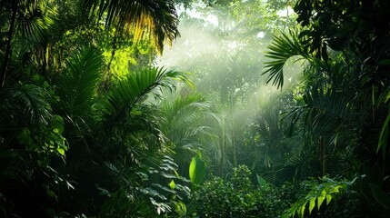 Obraz premium Sweltering Tropical Jungle with Humidity and Lush Greenery