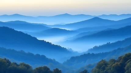 Obraz premium Misty Blue Mountains Rolling Hills Landscape