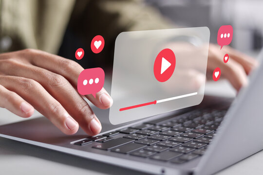 Live entertainment concept. Social media with live streaming in browser on laptop.