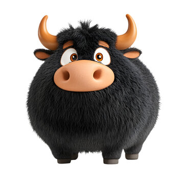 Cartoon Black Bull with Furry Texture