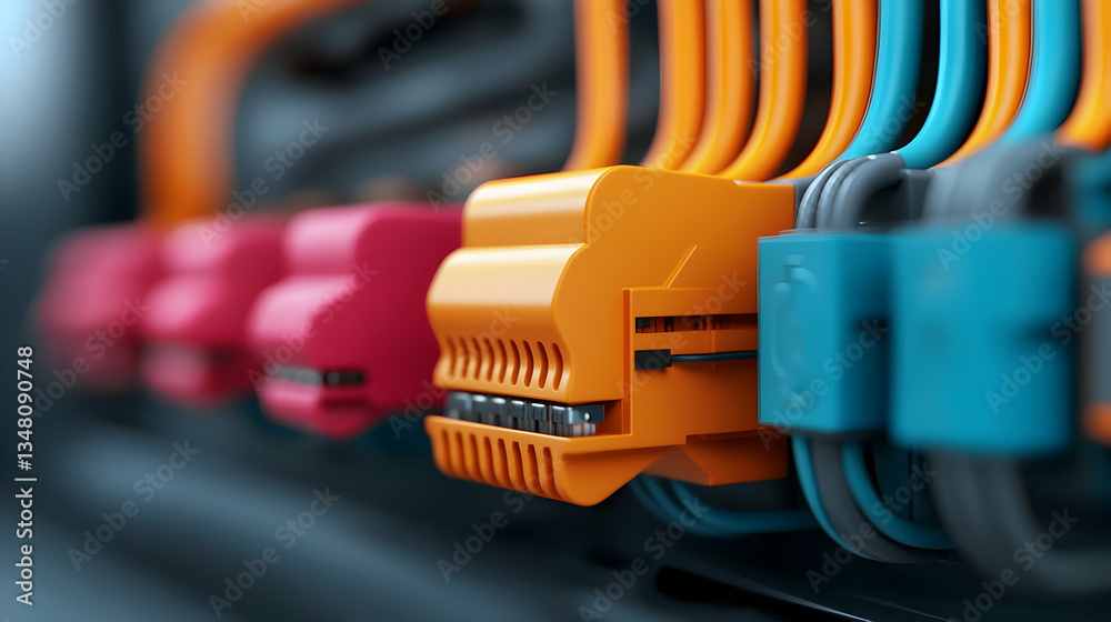 Canvas Prints closeup of colorful wires and connectors in technological system