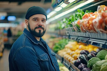 Flawless Picture of Vegan Man in Specialty Food Supermarket