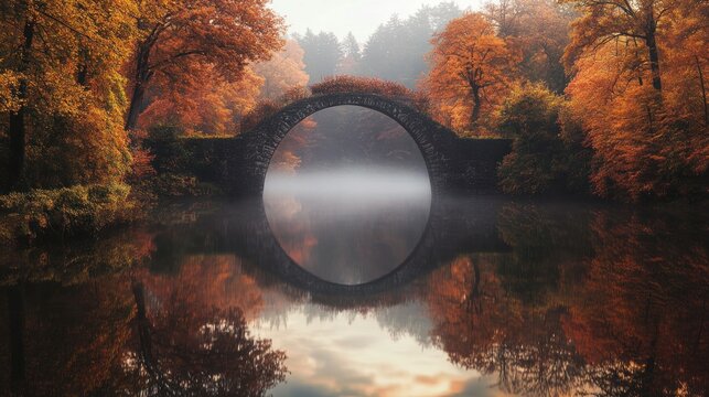 Autumnal Serenity: A Misty Reflection of Rakotzbr?cke