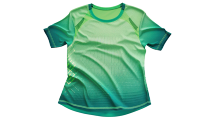 Green sports t-shirt mockup lying flat on transparent background