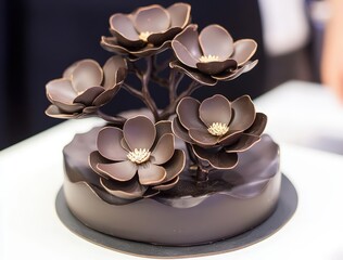 Elegant Chocolate Flower Cake Dessert