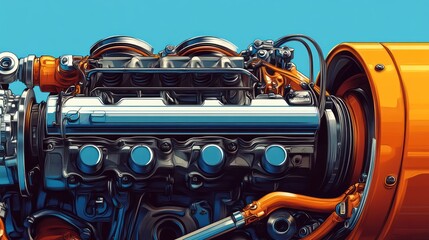 Fototapeta premium V8 Engine: A Detailed Mechanical Masterpiece