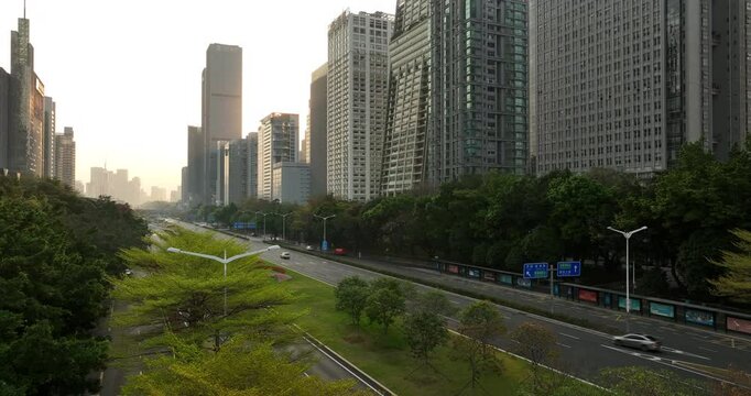 Aerial footage of landscape in shenzhen city, China 