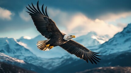 Obraz premium Wildlife photography of a majestic eagle soaring through the sky, freedom and power concept.