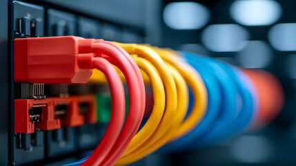 Colorful Network Cables Connected to Server