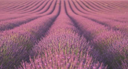 Obraz premium Lavender Field Rows Purple Flowers Sunset Bloom