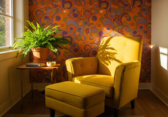 Sunlit Mustard Yellow Armchair with Matching Ottoman