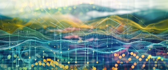 Abstract neural network landscape shows synaptic pruning and weight adjustments in a deep learning representation.