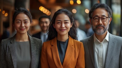 Asian business team portrait diverse professional group corporate office environment smiling successful people
